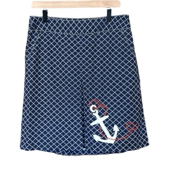 L.L. Bean Pleated Nautical Anchor Blue White A-Line Skirt Size 10 - Picture 4 of 9